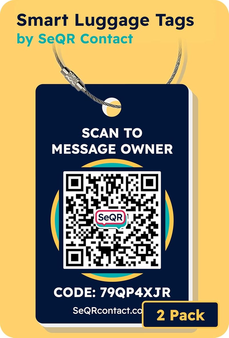 SeQR Smart Luggage Tags | Privacy QR Code Luggage Tag Keeps Personal info Private | Customizable Travel Suitcase Tags for Women Men | Use with GPS Bag Locator Tracking Tags, Air Tag for Android or iOS - Image 1
